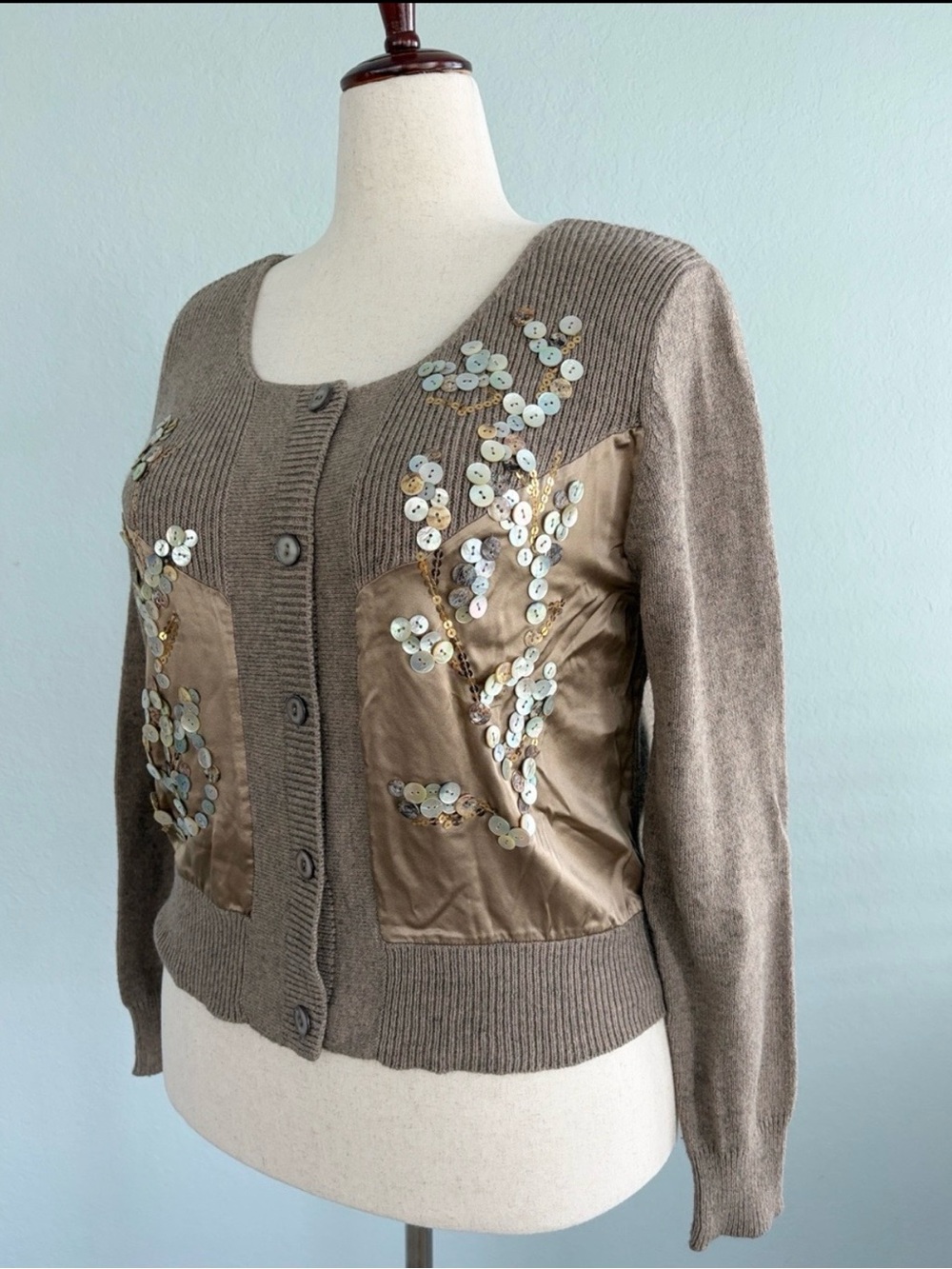 Sundance Embellished Taupe Cardigan Sweater - Picture 4 of 11
